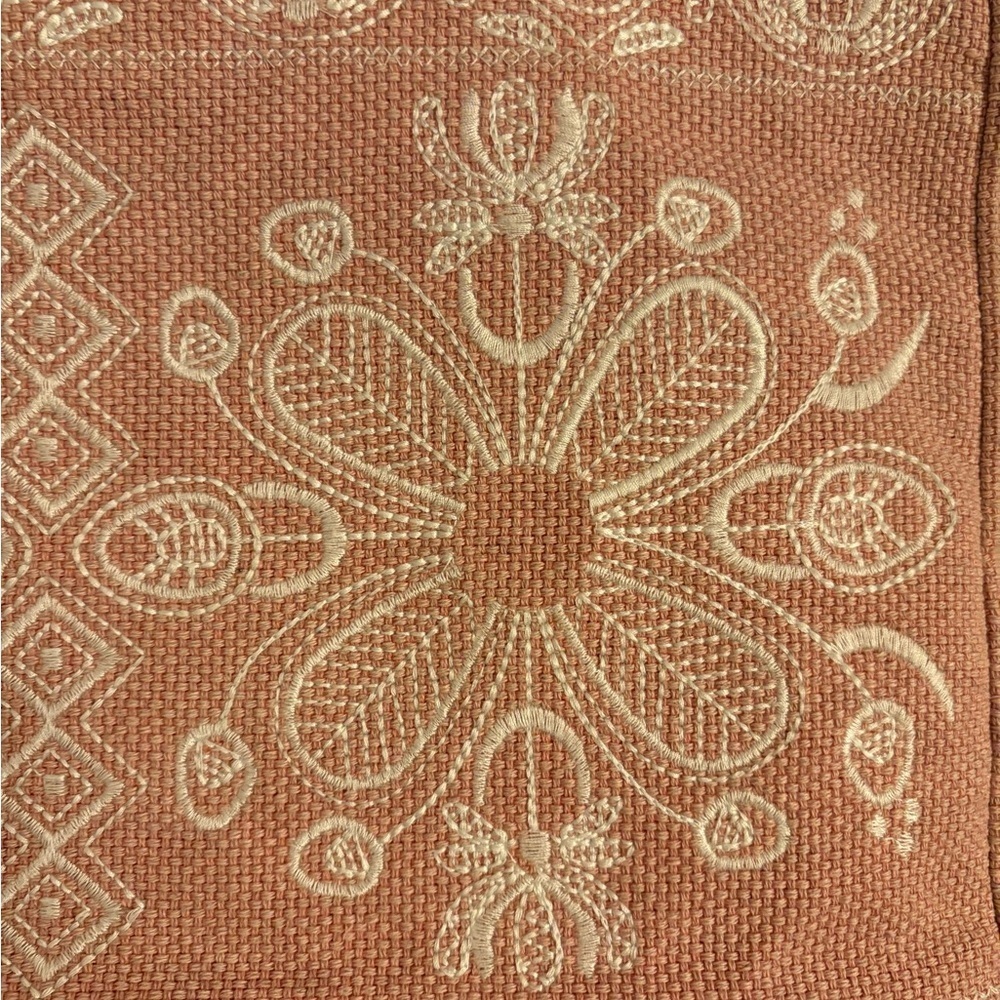 Pink and Tan Floral Embroidered Tote. Sunnsand brand. - Picture 2 of 12